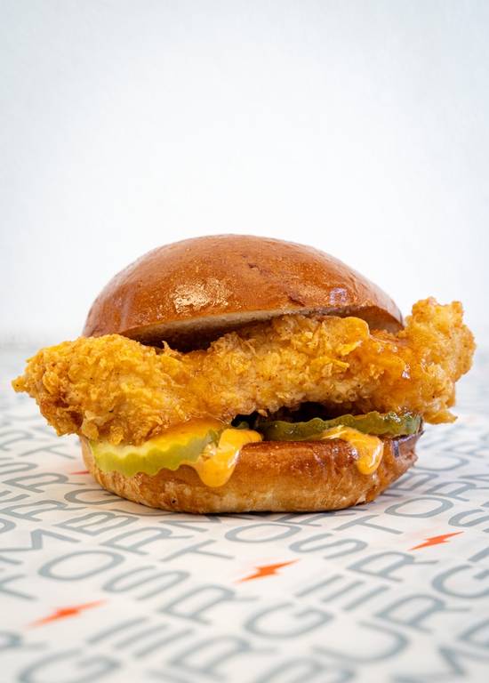 Spicy Chicken Sandwich at StormBurger — Fresh buns, homemade spicy mayo, homemade thunder sauce, all-natural and hand-breaded chicken, pickles